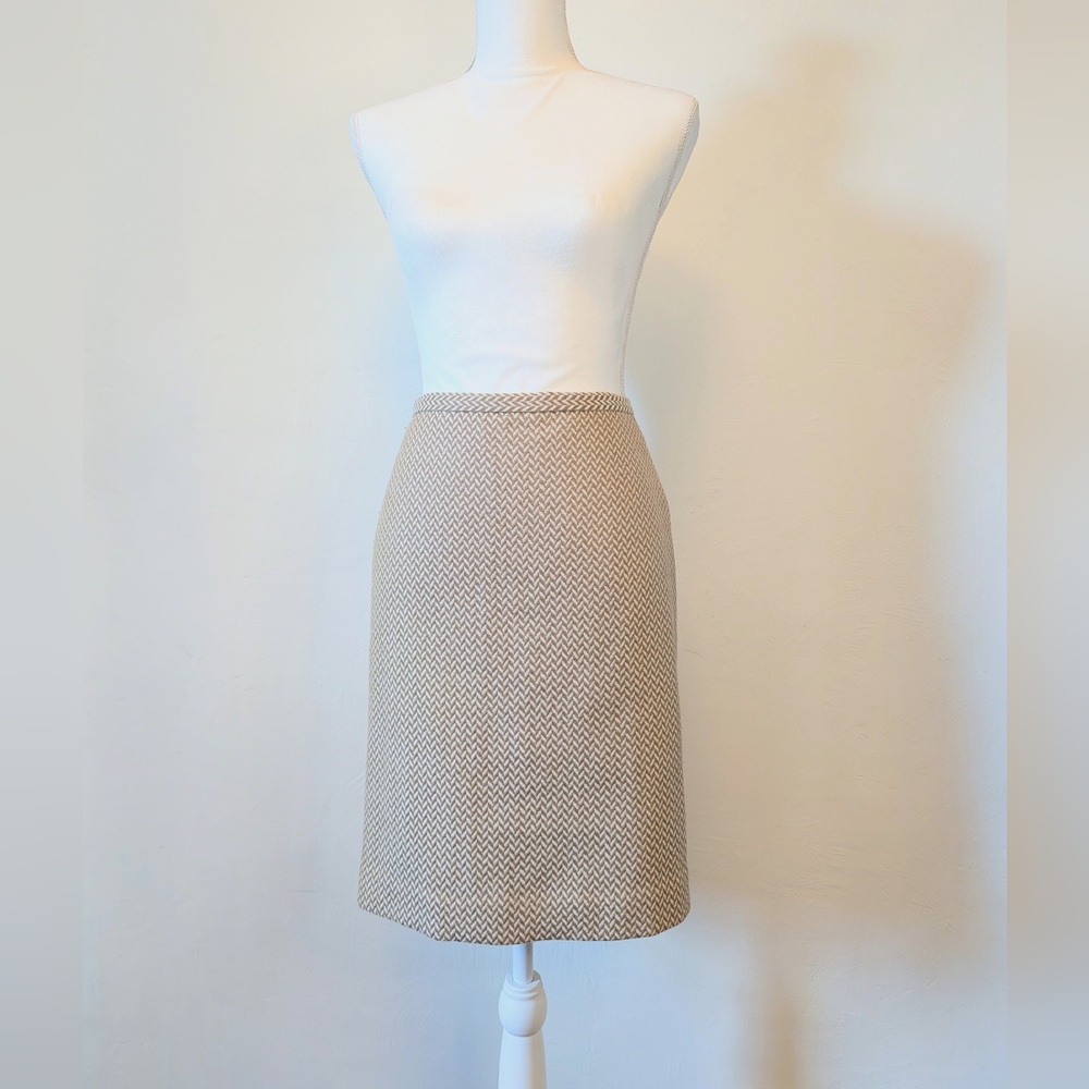 Ann Taylor Beige Herringbone Pencil Skirt